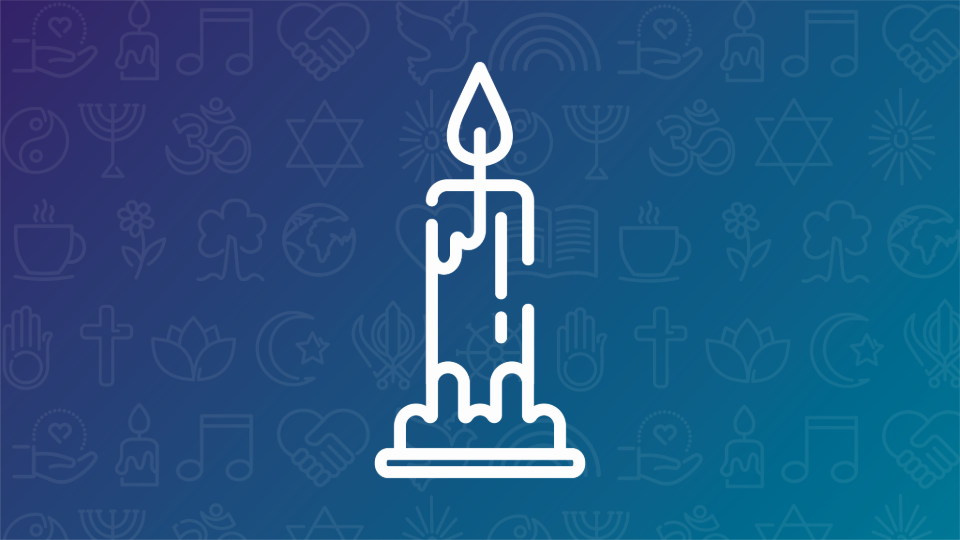 White outline of a dripping candle on gradient blue purple background